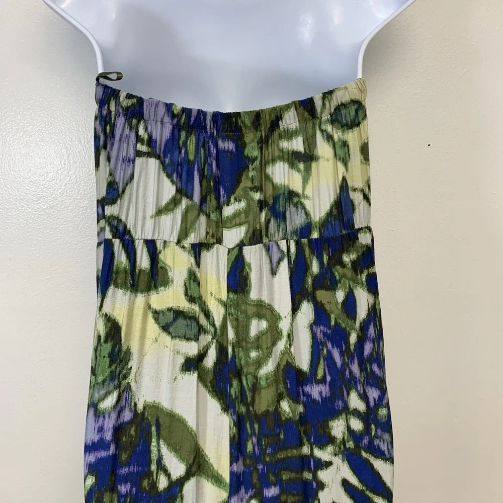 NY Co Strapless Maxi Dress S Tiered Empire Colorful‎ Abstract Tropical Romantic